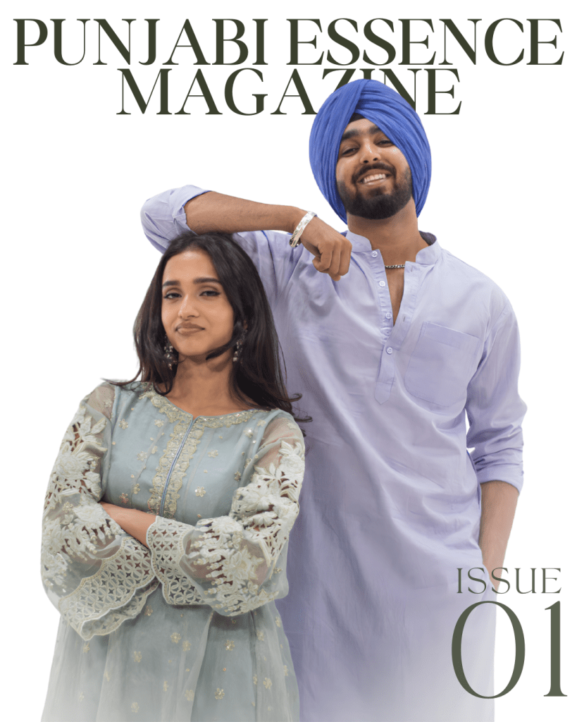 Cover of Punjabi Essence Magazine featuring a couple in traditional attire, with the title and issue number prominently displayed.